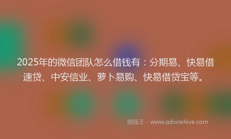 2025年的微信团队怎么借钱有：分期易、快易借速贷、中安信业、萝卜易购、快易借贷宝等。