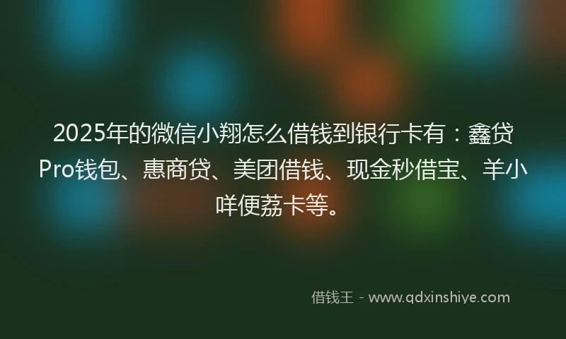 2025年的微信小翔怎么借钱到银行卡有：鑫贷Pro钱包、惠商贷、美团借钱、现金秒借宝、羊小咩便荔卡等。