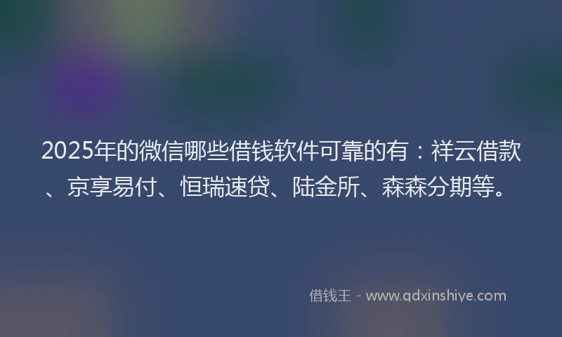 2025年的微信哪些借钱软件可靠的有：祥云借款、京享易付、恒瑞速贷、陆金所、森森分期等。