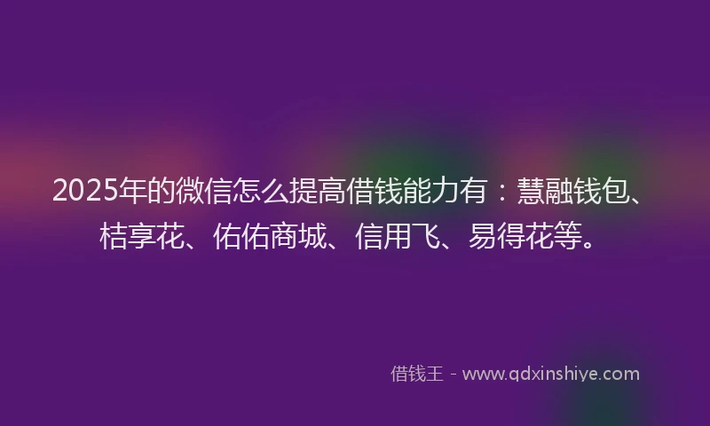 2025年的微信怎么提高借钱能力有：慧融钱包、桔享花、佑佑商城、信用飞、易得花等。