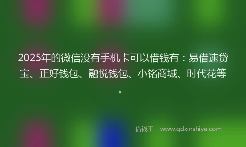 2025年的微信没有手机卡可以借钱有：易借速贷宝、正好钱包、融悦钱包、小铭商城、时代花等。