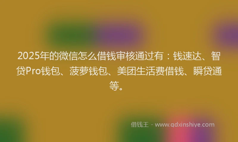 2025年的微信怎么借钱审核通过有：钱速达、智贷Pro钱包、菠萝钱包、美团生活费借钱、瞬贷通等。