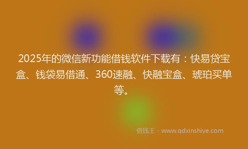 2025年的微信新功能借钱软件下载有：快易贷宝盒、钱袋易借通、360速融、快融宝盒、琥珀买单等。