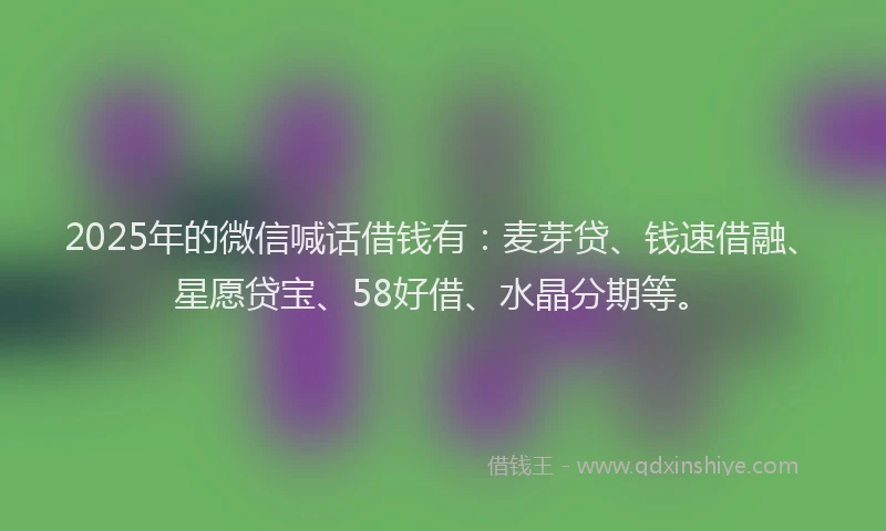 2025年的微信喊话借钱有：麦芽贷、钱速借融、星愿贷宝、58好借、水晶分期等。