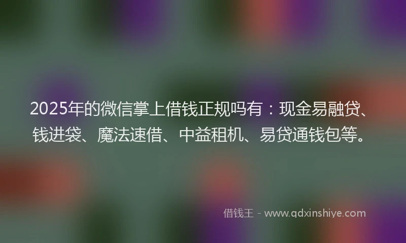 2025年的微信掌上借钱正规吗有：现金易融贷、钱进袋、魔法速借、中益租机、易贷通钱包等。