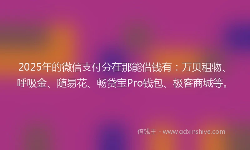 2025年的微信支付分在那能借钱有：万贝租物、呼吸金、随易花、畅贷宝Pro钱包、极客商城等。