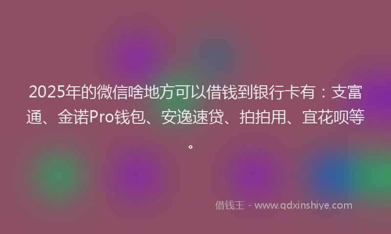 2025年的微信啥地方可以借钱到银行卡有：支富通、金诺Pro钱包、安逸速贷、拍拍用、宜花呗等。