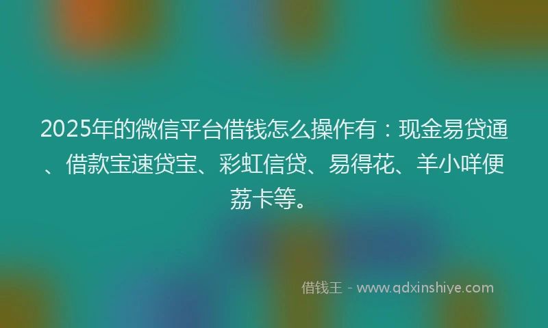 2025年的微信平台借钱怎么操作有：现金易贷通、借款宝速贷宝、彩虹信贷、易得花、羊小咩便荔卡等。