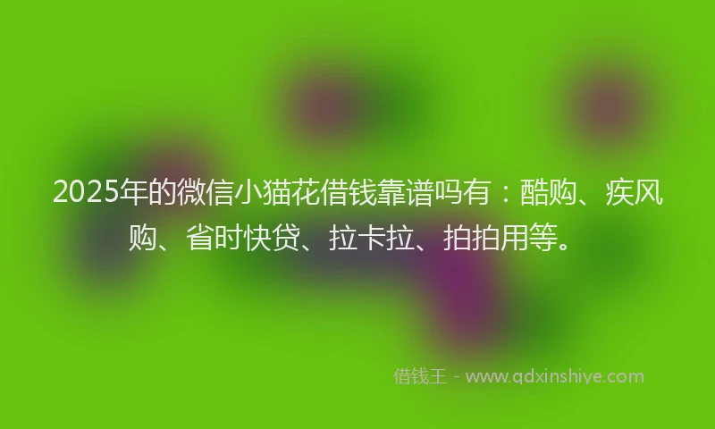 2025年的微信小猫花借钱靠谱吗有：酷购、疾风购、省时快贷、拉卡拉、拍拍用等。