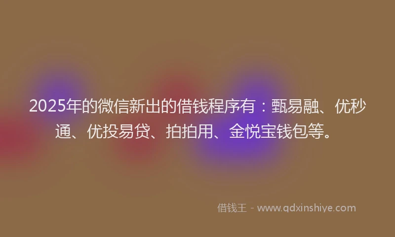 2025年的微信新出的借钱程序有：甄易融、优秒通、优投易贷、拍拍用、金悦宝钱包等。
