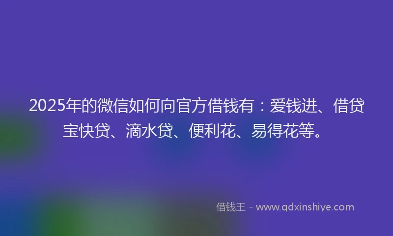 2025年的微信如何向官方借钱有：爱钱进、借贷宝快贷、滴水贷、便利花、易得花等。