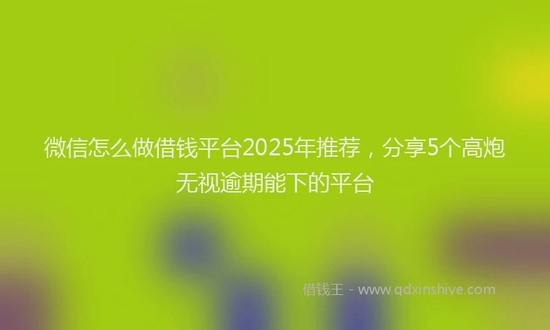 微信怎么做借钱平台2025年推荐，分享5个高炮无视逾期能下的平台