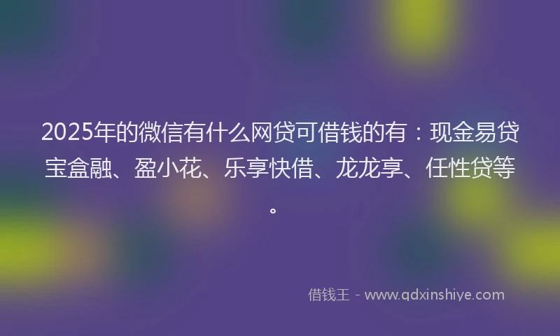 2025年的微信有什么网贷可借钱的有：现金易贷宝盒融、盈小花、乐享快借、龙龙享、任性贷等。