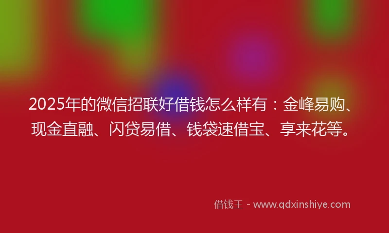 2025年的微信招联好借钱怎么样有：金峰易购、现金直融、闪贷易借、钱袋速借宝、享来花等。