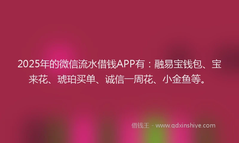 2025年的微信流水借钱APP有：融易宝钱包、宝来花、琥珀买单、诚信一周花、小金鱼等。