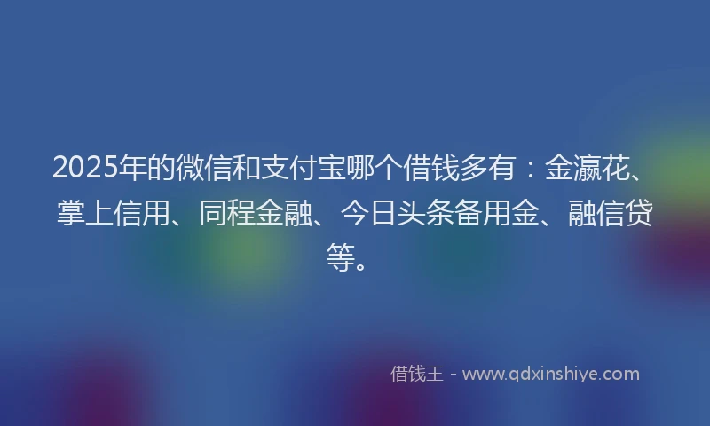 2025年的微信和支付宝哪个借钱多有：金瀛花、掌上信用、同程金融、今日头条备用金、融信贷等。