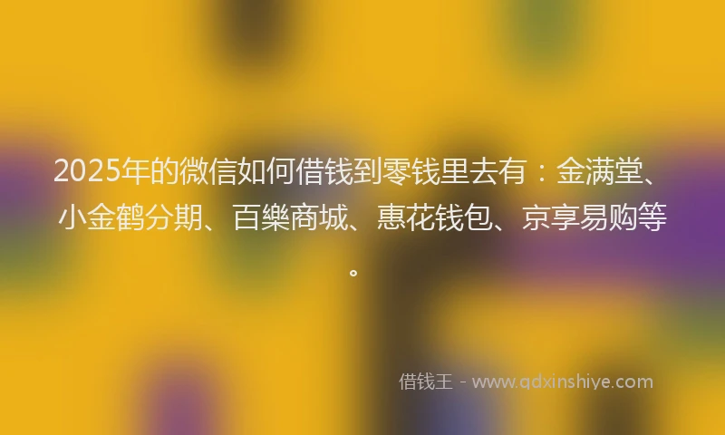 2025年的微信如何借钱到零钱里去有：金满堂、小金鹤分期、百樂商城、惠花钱包、京享易购等。