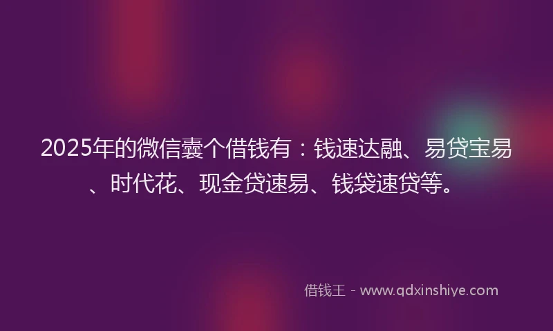2025年的微信囊个借钱有：钱速达融、易贷宝易、时代花、现金贷速易、钱袋速贷等。