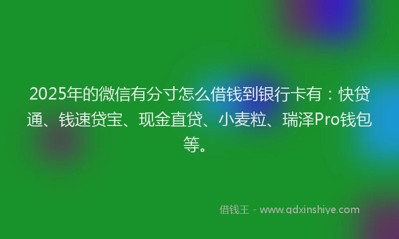 2025年的微信有分寸怎么借钱到银行卡有：快贷通、钱速贷宝、现金直贷、小麦粒、瑞泽Pro钱包等。