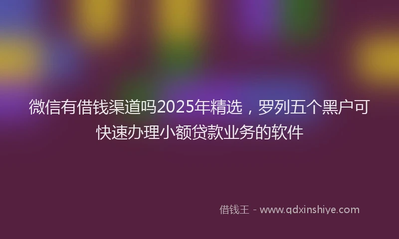 微信有借钱渠道吗2025年精选，罗列五个黑户可快速办理小额贷款业务的软件
