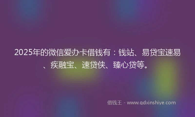 2025年的微信爱办卡借钱有：钱站、易贷宝速易、疾融宝、速贷侠、臻心贷等。