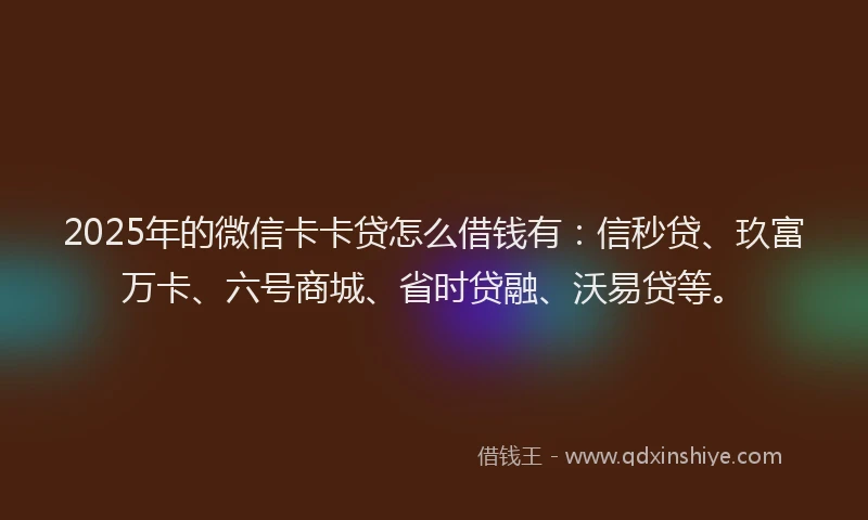 2025年的微信卡卡贷怎么借钱有：信秒贷、玖富万卡、六号商城、省时贷融、沃易贷等。