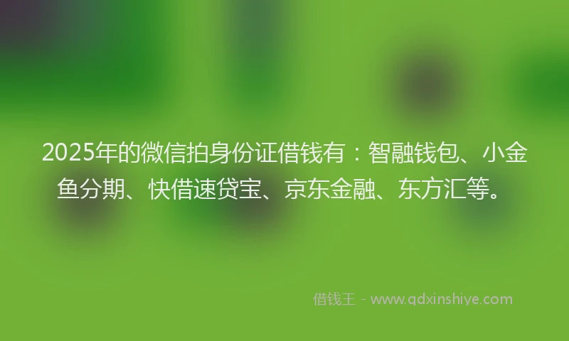 2025年的微信拍身份证借钱有：智融钱包、小金鱼分期、快借速贷宝、京东金融、东方汇等。