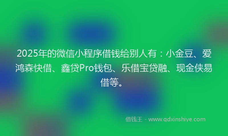 2025年的微信小程序借钱给别人有：小金豆、爱鸿森快借、鑫贷Pro钱包、乐借宝贷融、现金侠易借等。