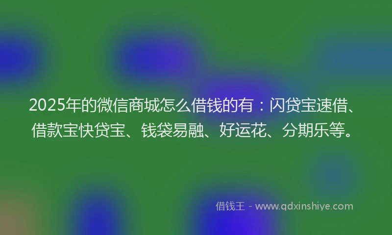 2025年的微信商城怎么借钱的有：闪贷宝速借、借款宝快贷宝、钱袋易融、好运花、分期乐等。