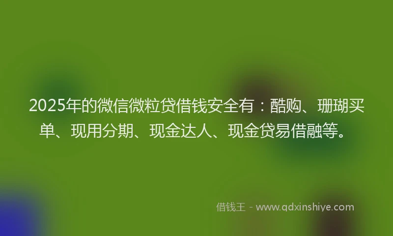 2025年的微信微粒贷借钱安全有：酷购、珊瑚买单、现用分期、现金达人、现金贷易借融等。