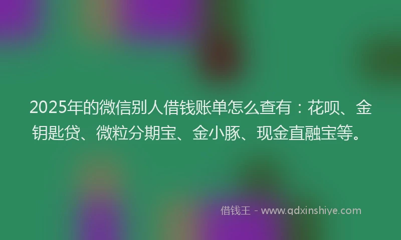 2025年的微信别人借钱账单怎么查有：花呗、金钥匙贷、微粒分期宝、金小豚、现金直融宝等。