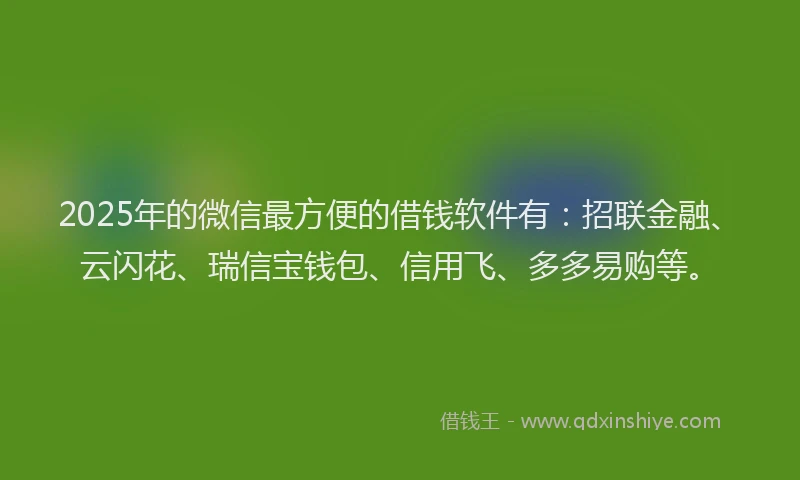 2025年的微信最方便的借钱软件有：招联金融、云闪花、瑞信宝钱包、信用飞、多多易购等。
