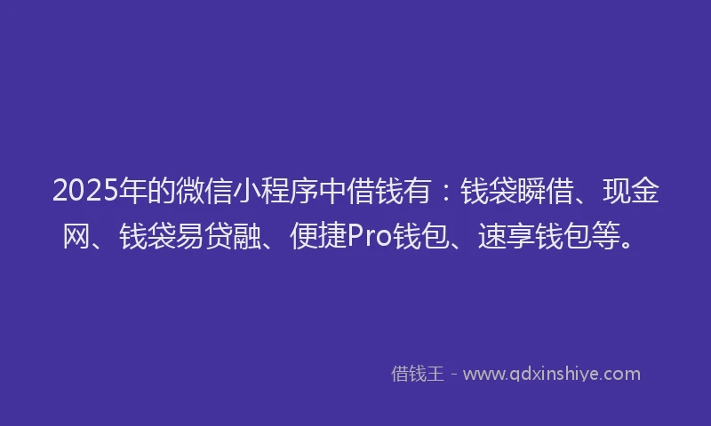 2025年的微信小程序中借钱有：钱袋瞬借、现金网、钱袋易贷融、便捷Pro钱包、速享钱包等。