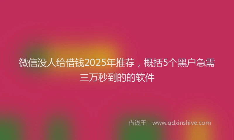 微信没人给借钱2025年推荐，概括5个黑户急需三万秒到的的软件