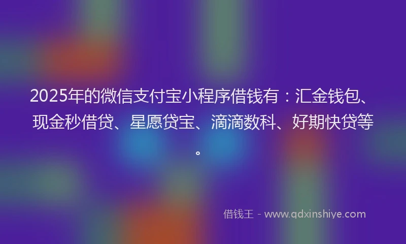 2025年的微信支付宝小程序借钱有：汇金钱包、现金秒借贷、星愿贷宝、滴滴数科、好期快贷等。