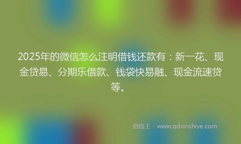 2025年的微信怎么注明借钱还款有：新一花、现金贷易、分期乐借款、钱袋快易融、现金流速贷等。