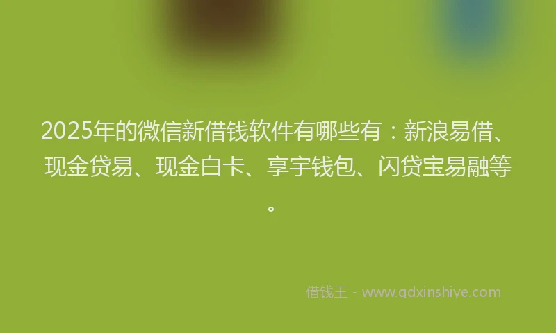 2025年的微信新借钱软件有哪些有：新浪易借、现金贷易、现金白卡、享宇钱包、闪贷宝易融等。