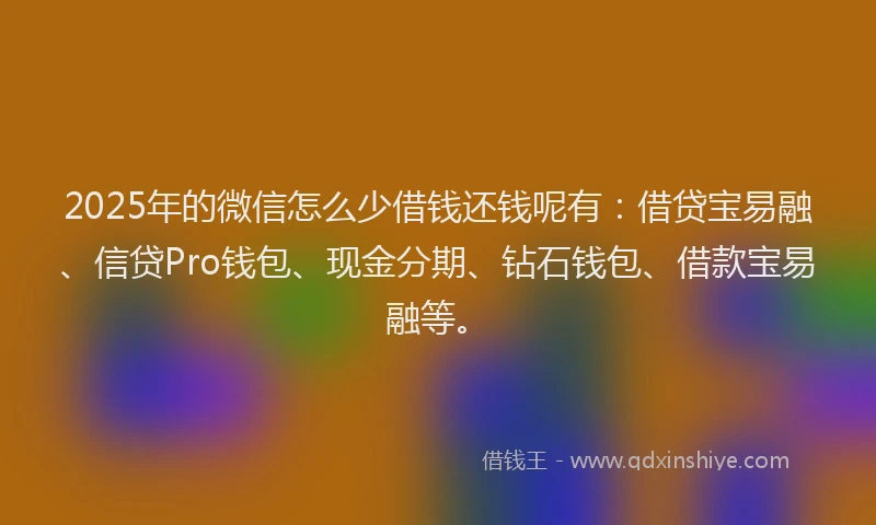 2025年的微信怎么少借钱还钱呢有：借贷宝易融、信贷Pro钱包、现金分期、钻石钱包、借款宝易融等。