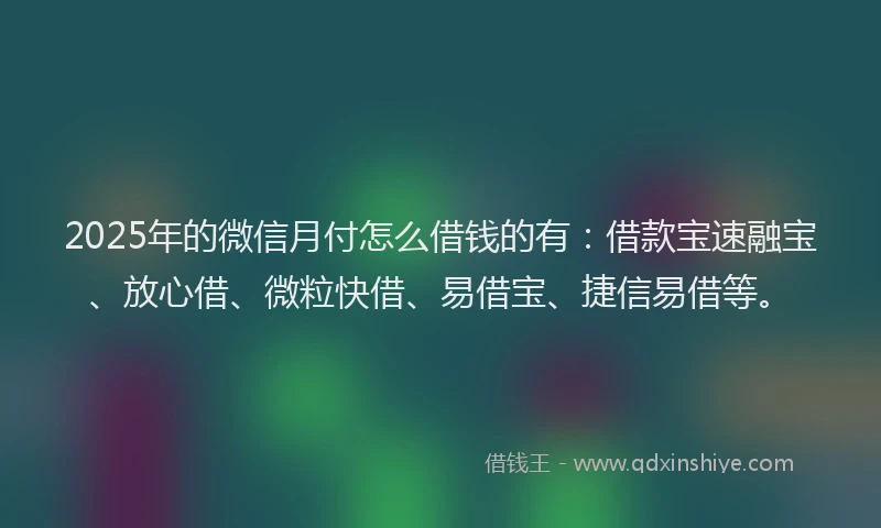 2025年的微信月付怎么借钱的有：借款宝速融宝、放心借、微粒快借、易借宝、捷信易借等。