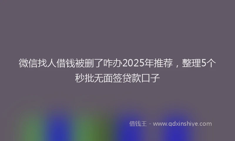 微信找人借钱被删了咋办2025年推荐，整理5个秒批无面签贷款口子