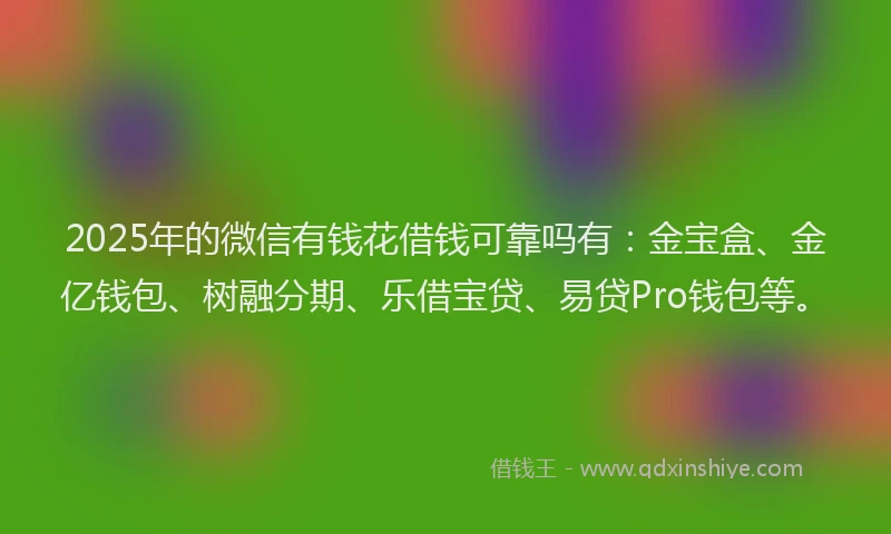 2025年的微信有钱花借钱可靠吗有：金宝盒、金亿钱包、树融分期、乐借宝贷、易贷Pro钱包等。
