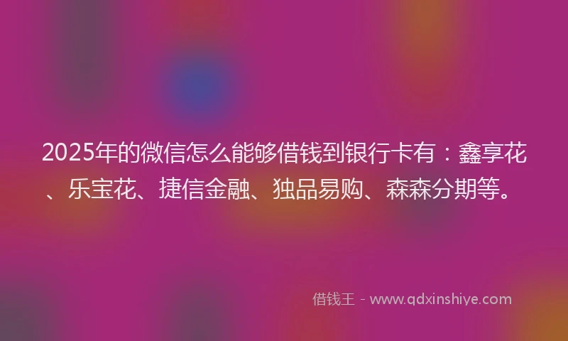 2025年的微信怎么能够借钱到银行卡有：鑫享花、乐宝花、捷信金融、独品易购、森森分期等。