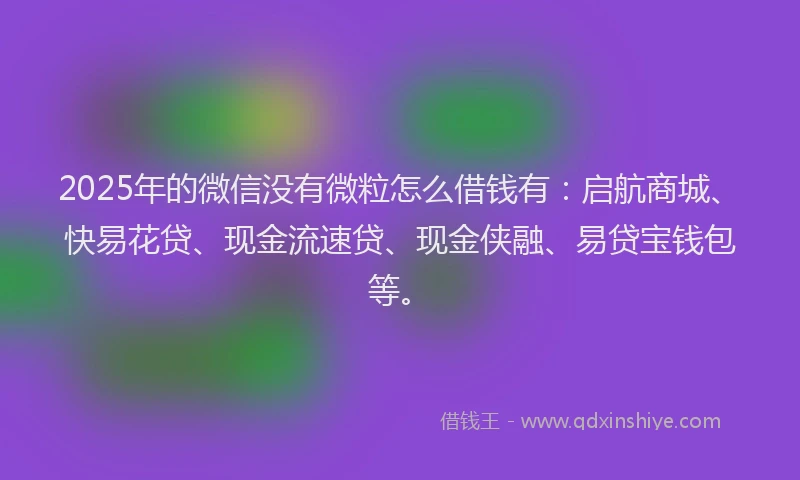 2025年的微信没有微粒怎么借钱有：启航商城、快易花贷、现金流速贷、现金侠融、易贷宝钱包等。