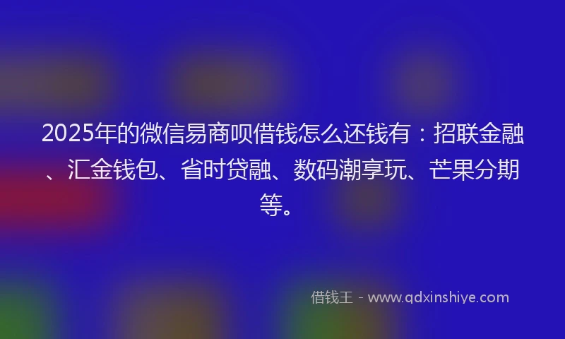 2025年的微信易商呗借钱怎么还钱有：招联金融、汇金钱包、省时贷融、数码潮享玩、芒果分期等。