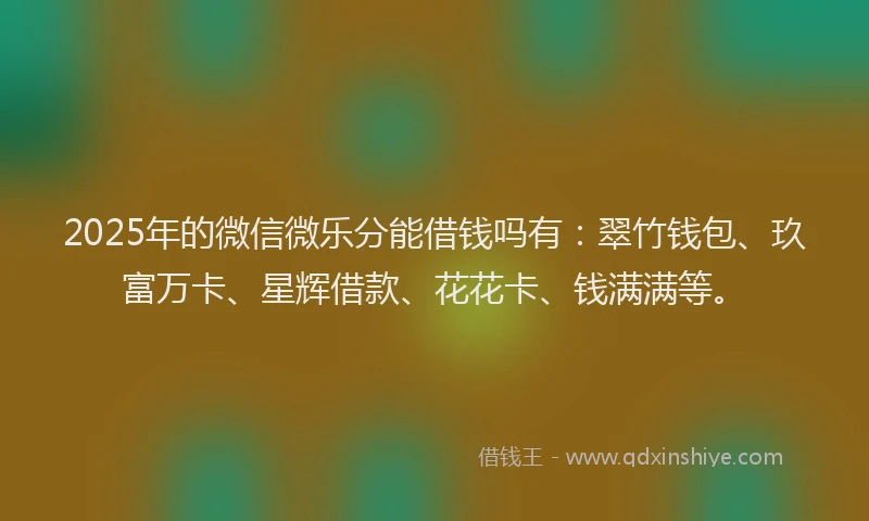 2025年的微信微乐分能借钱吗有：翠竹钱包、玖富万卡、星辉借款、花花卡、钱满满等。