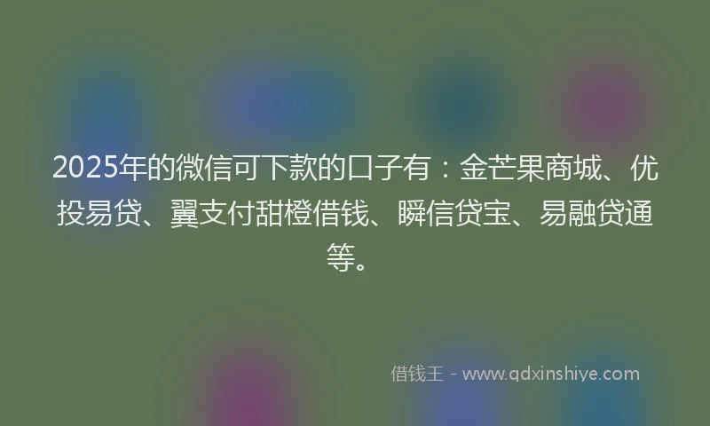 2025年的微信可下款的口子有：金芒果商城、优投易贷、翼支付甜橙借钱、瞬信贷宝、易融贷通等。