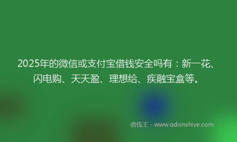 2025年的微信或支付宝借钱安全吗有：新一花、闪电购、天天盈、理想给、疾融宝盒等。
