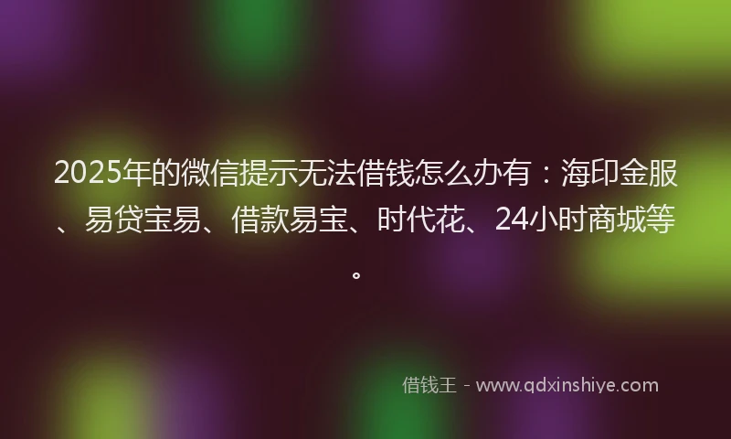 2025年的微信提示无法借钱怎么办有：海印金服、易贷宝易、借款易宝、时代花、24小时商城等。