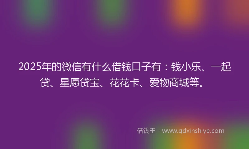 2025年的微信有什么借钱口子有：钱小乐、一起贷、星愿贷宝、花花卡、爱物商城等。