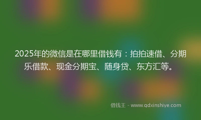 2025年的微信是在哪里借钱有：拍拍速借、分期乐借款、现金分期宝、随身贷、东方汇等。